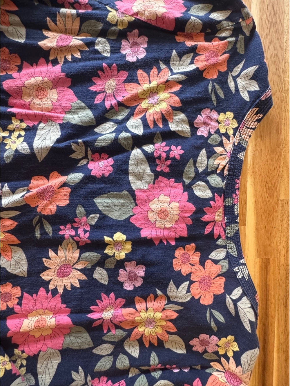 St. John’s Bay Floral Hooded Top L Boho Cottagecore 3/4 Sleeve Tie Neck Cotton - Picture 7 of 9